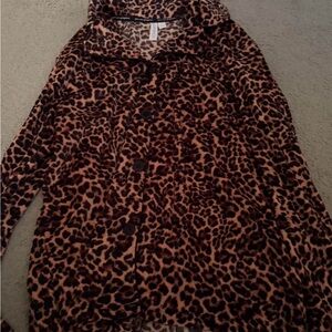 Jones New York Leopard Print Hooded Coatigan in Brown and Black